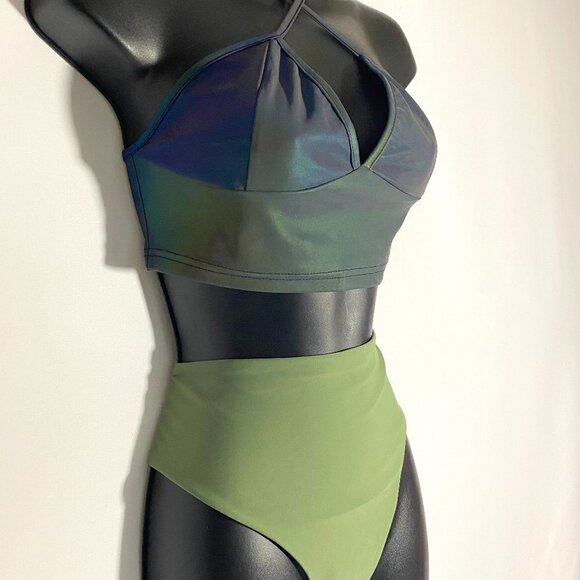 Iridescent Green & Blue Bikini Top & Green Bottom - Picture 3 of 12